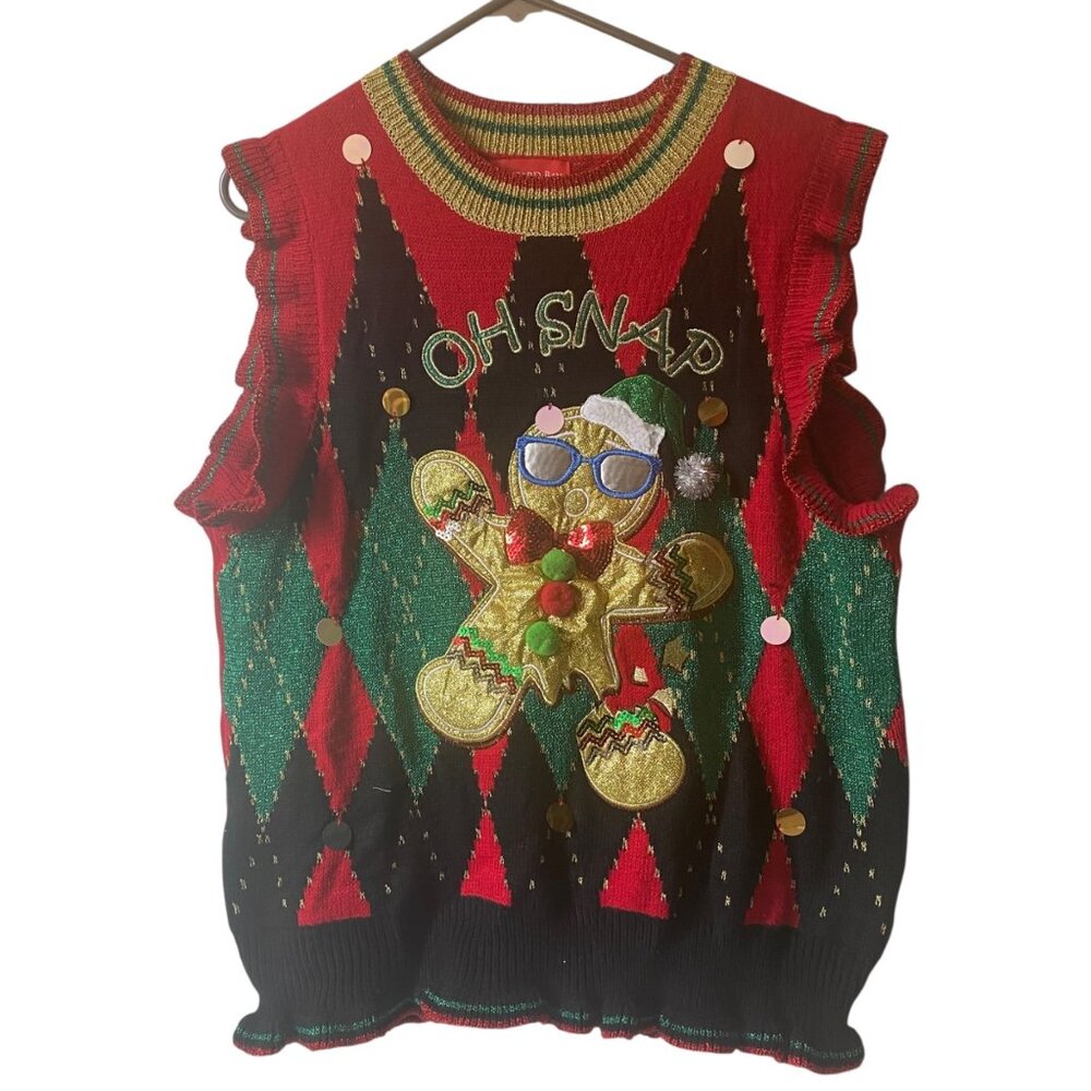 Blizzard Bay  Oh Snap Ugly Christmas Sweater Vest Holiday Red Gingerbread Man‎ L